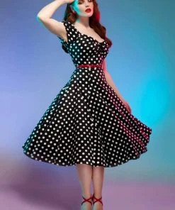 Collectif Dolores Polkadot Swing 50's Dress Black New In