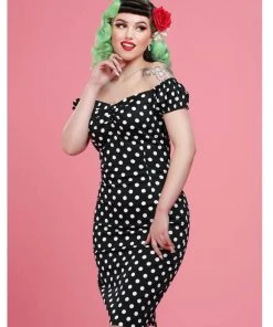 Collectif Dolores Polkadot 50's Pencil Dress Black New In
