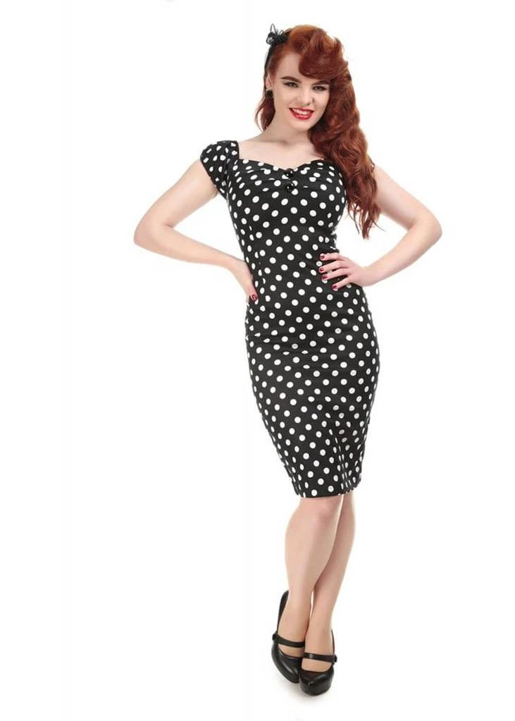 Collectif Dolores Polkadot 50's Pencil Dress Black New In