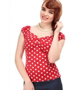 New In Collectif Dolores Polkadot 50's Top Red