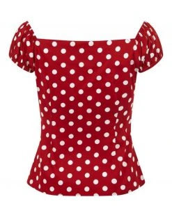 New In Collectif Dolores Polkadot 50's Top Red