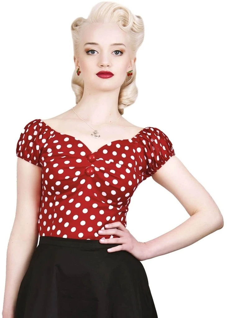 New In Collectif Dolores Polkadot 50's Top Red