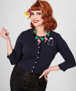 Collectif Lucy 50's Flamingo Palm Cardigan Navy