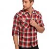 Collectif Men Tiago Mountain Check Shirt Red New In