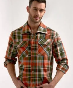Collectif Men Tiago Woodland Check Shirt Orange