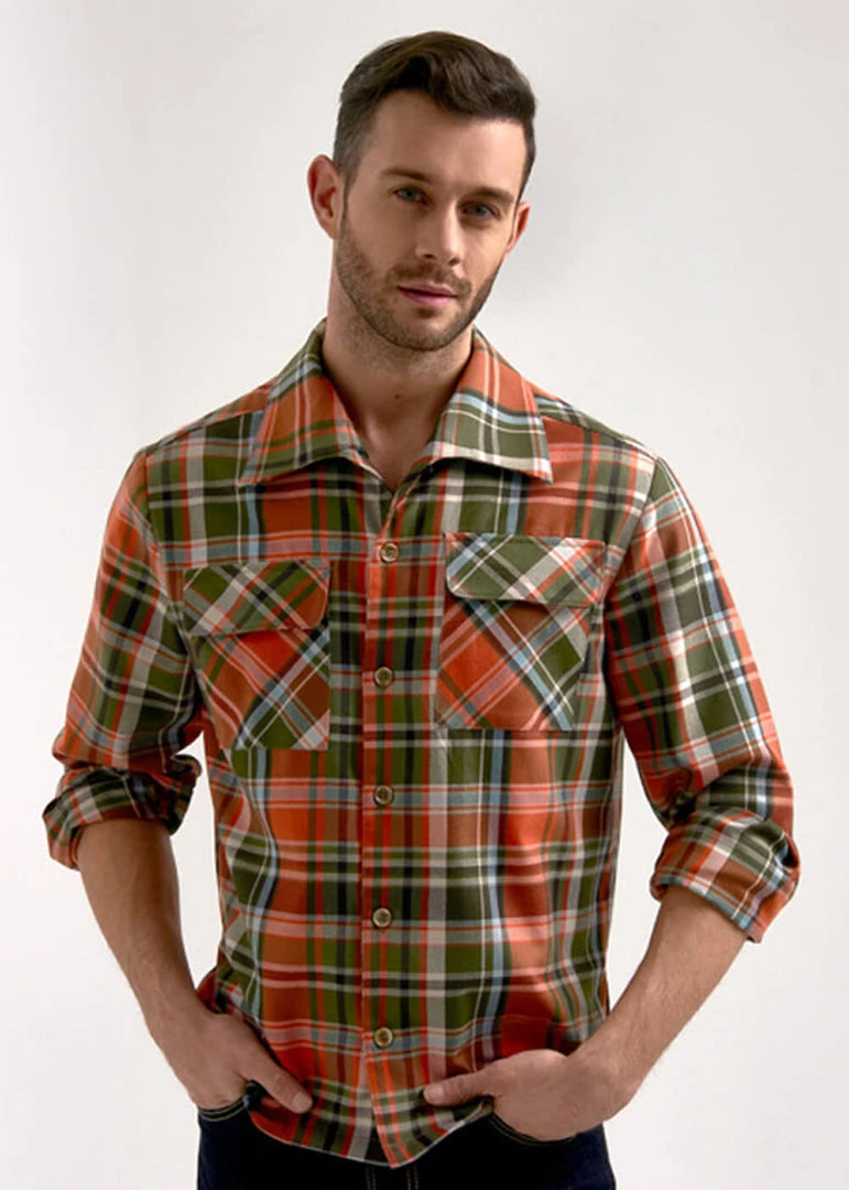 Collectif Men Tiago Woodland Check Shirt Orange