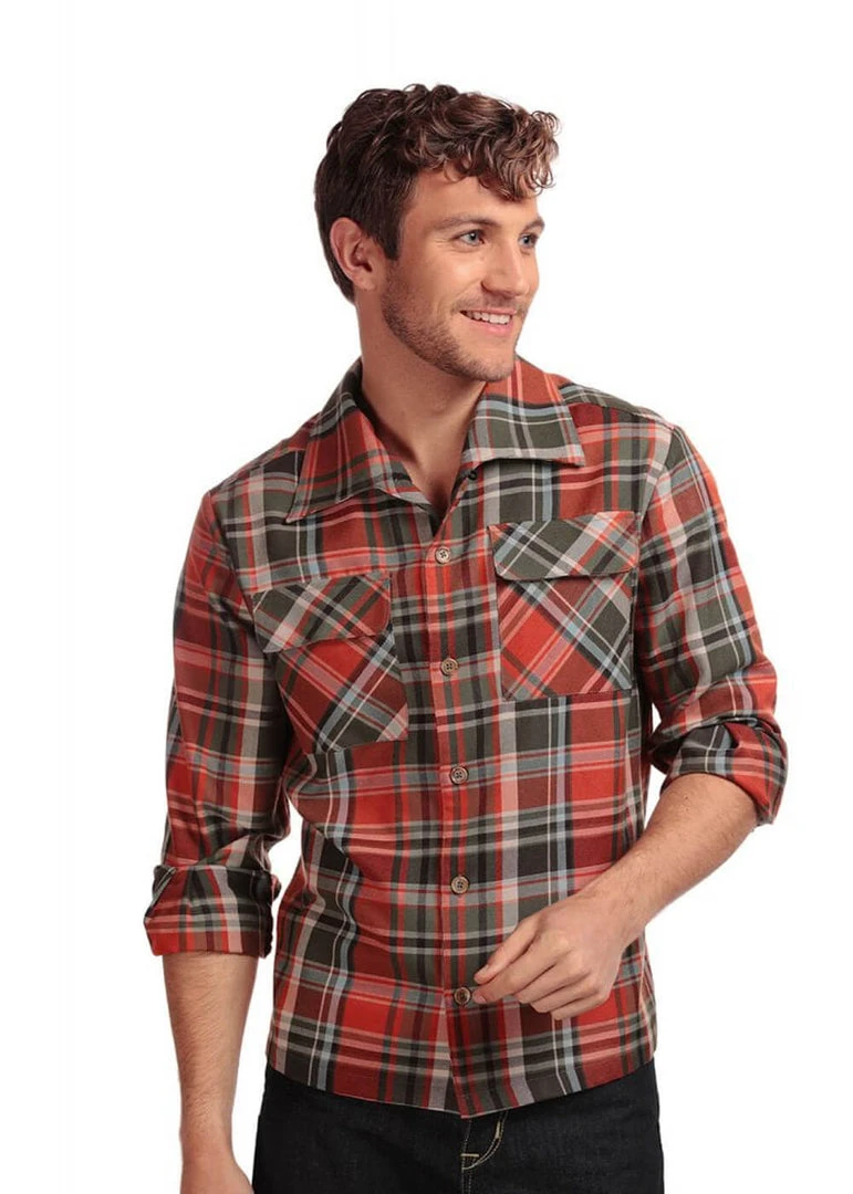 Collectif Men Tiago Woodland Check Shirt Orange