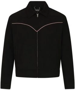 Collectif Mens Jonathan Piped Yoke 50's Jacket Black Pink New In