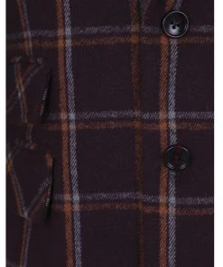 Collectif Men John Check Jacket Burgundy New In