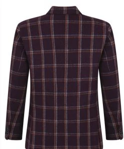 Collectif Men John Check Jacket Burgundy New In