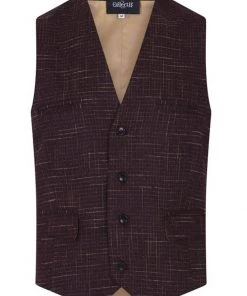 Collectif Men Max Crosshatch Waistcoat Burgundy