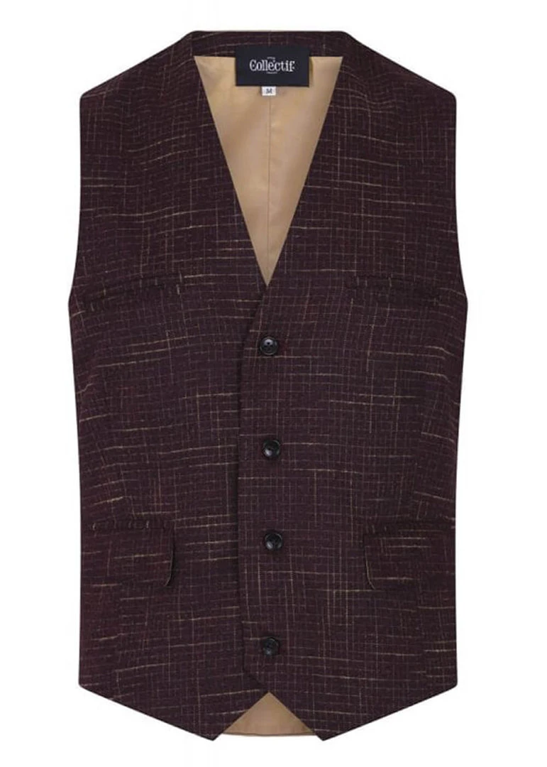 Collectif Men Max Crosshatch Waistcoat Burgundy
