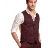 Collectif Men Max Crosshatch Waistcoat Burgundy