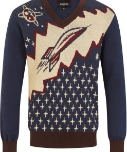 Collectif Men Mark Atomic Rocket 50's Jumper Blue New In