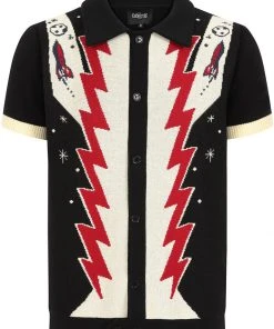 New In Collectif Men Luca Atomic Rocket 50's Cardigan Black