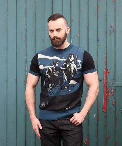 New In Collectif Mens Scott Blues Night 50's Jumper Blue