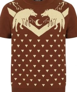 New In Collectif Mens Scott Mountain Wolf 50's Jumper Brown