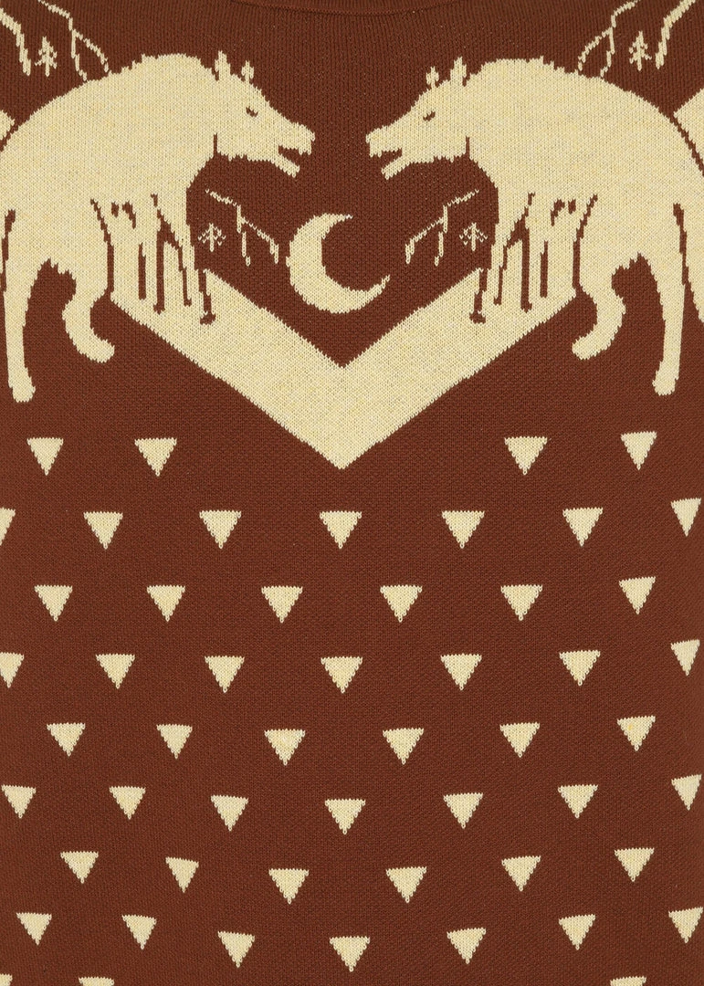 New In Collectif Mens Scott Mountain Wolf 50's Jumper Brown