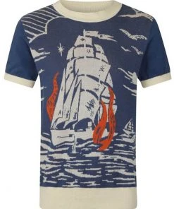 Collectif Men Bobbie Nautical 40's Jumper Blue New In