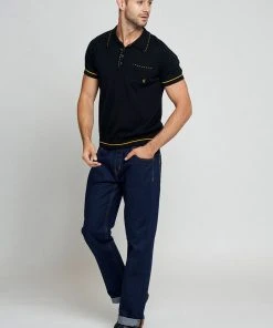 New In Collectif Mens Peru Dalston 50's Polo Black Yellow