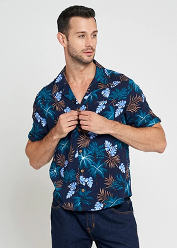 Collectif Mens Oscar Tomika Haiti 50's Shirt Navy New In