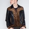 Collectif Mens Jonathan Leopard Contrast 50's Jacket Black New In