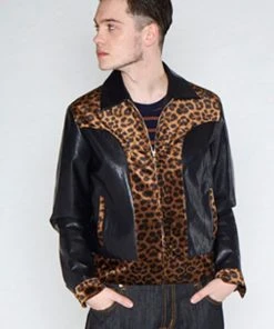 Collectif Mens Jonathan Leopard Contrast 50's Jacket Black New In