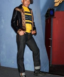 Collectif Mens Jonathan Leopard Contrast 50's Jacket Black New In