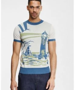 Collectif Mens Scott Lighthouse 50's Jumper Cream New In