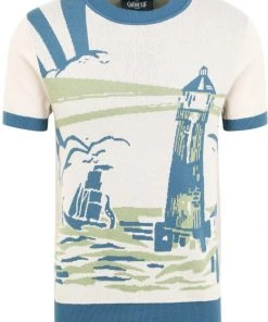 Collectif Mens Scott Lighthouse 50's Jumper Cream New In