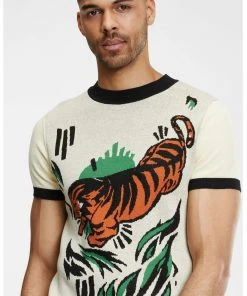 New In Collectif Mens Scott Tiger 50's Jumper Multicolour