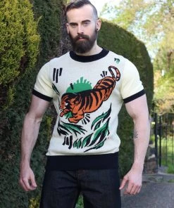 New In Collectif Mens Scott Tiger 50's Jumper Multicolour