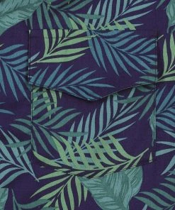 New In Collectif Mens Cesar Dark Palm Shirt Blue