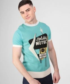 Collectif Mens Scott Motel 50's Knitted Top Blue