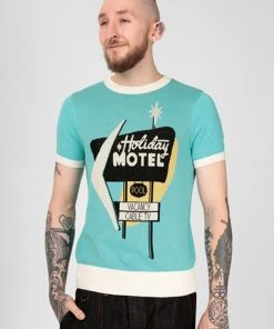 Collectif Mens Scott Motel 50's Knitted Top Blue
