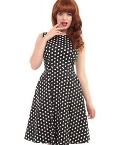 Collectif Hepburn Polkadot 50's Swing Dress Black White New In
