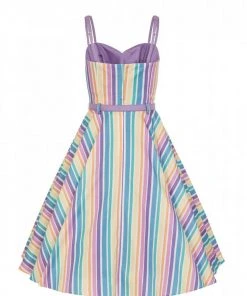 Collectif Nova Rainbow Stripes 50's Swing Dress Multi New In