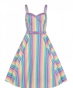 Collectif Nova Rainbow Stripes 50's Swing Dress Multi New In