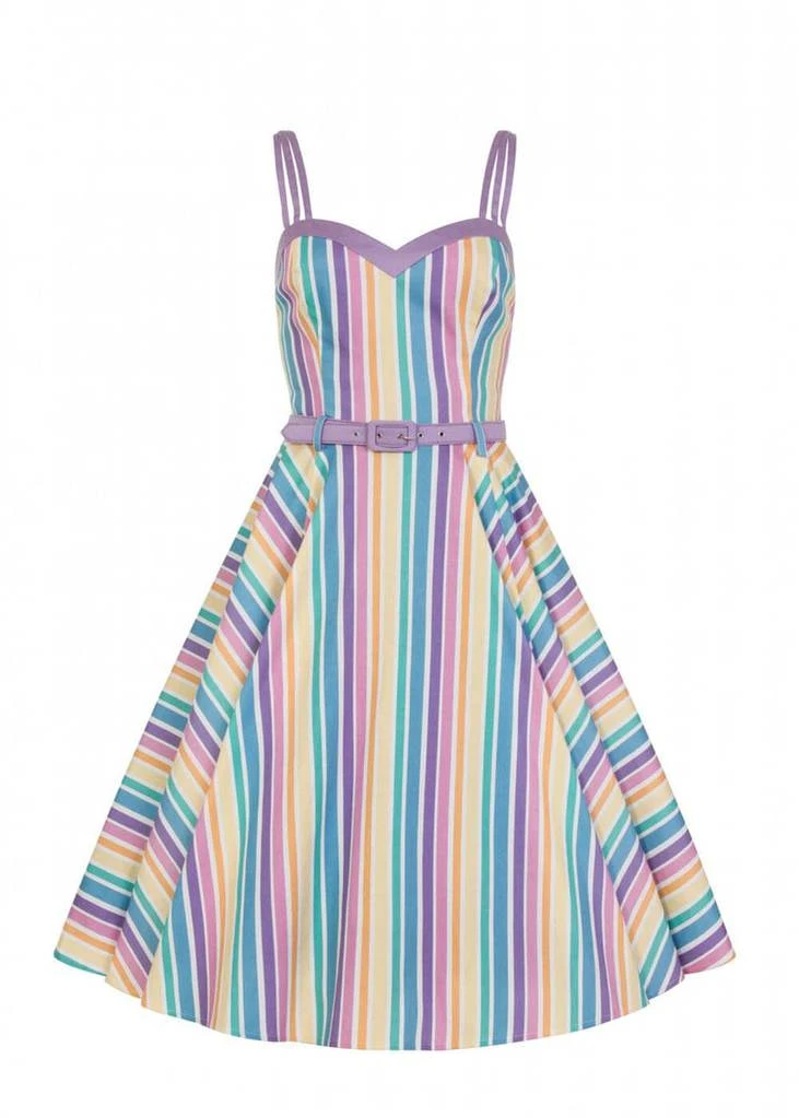 Collectif Nova Rainbow Stripes 50's Swing Dress Multi New In