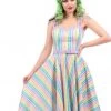 Collectif Nova Rainbow Stripes 50's Swing Dress Multi New In