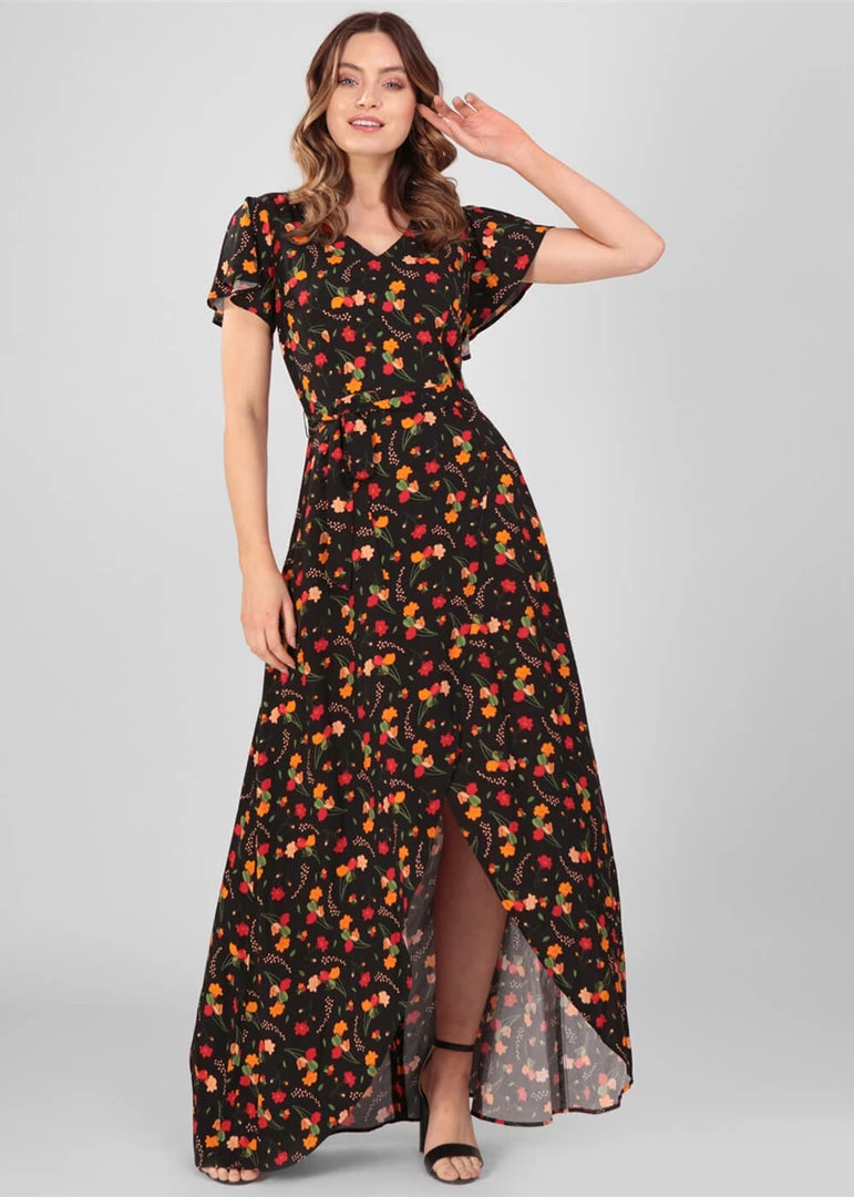 New In Collectif Sunny Ditsy Tulip Bloom 70's Maxi Dress Black