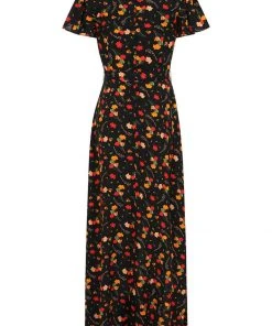 New In Collectif Sunny Ditsy Tulip Bloom 70's Maxi Dress Black