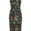 New In Collectif Anita Parrot Paradise 50's Pencil Dress Black