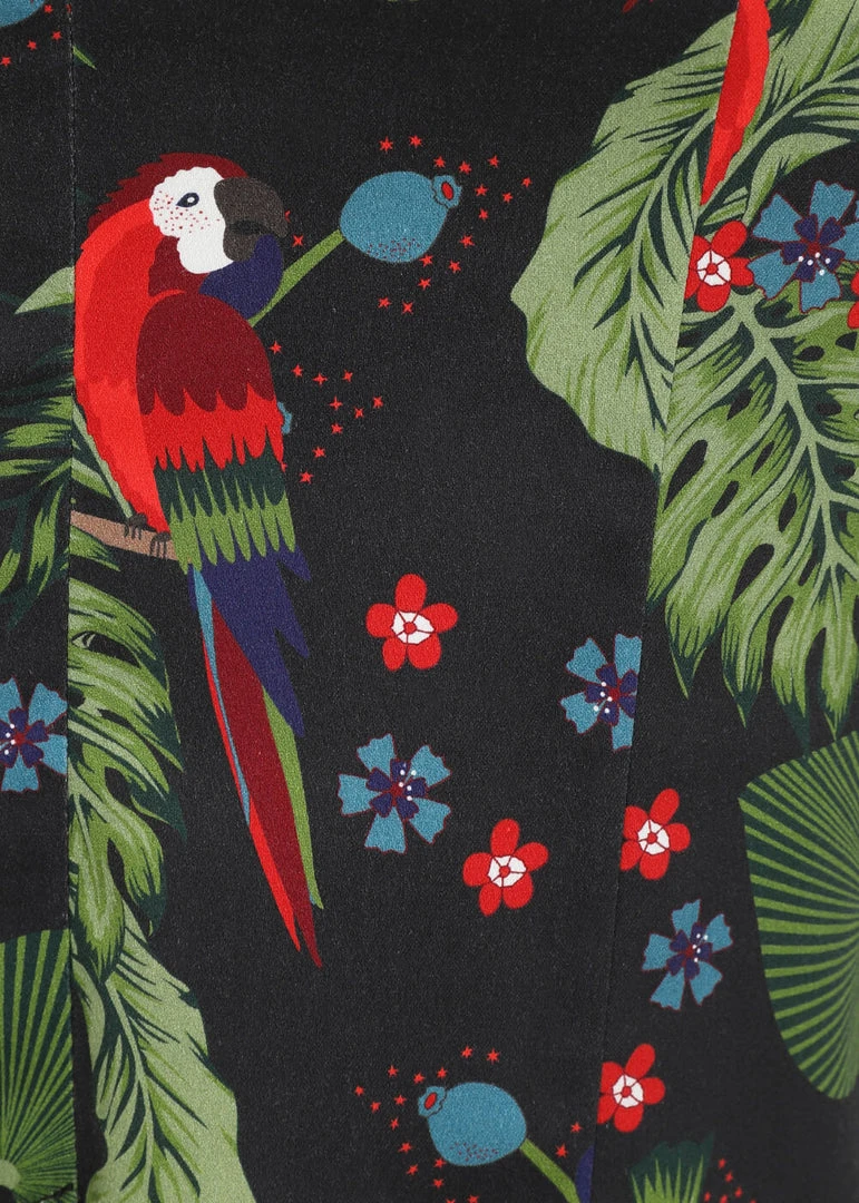 New In Collectif Anita Parrot Paradise 50's Pencil Dress Black