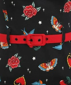 Collectif Kiana Old School 50's Pencil Dress Black New In