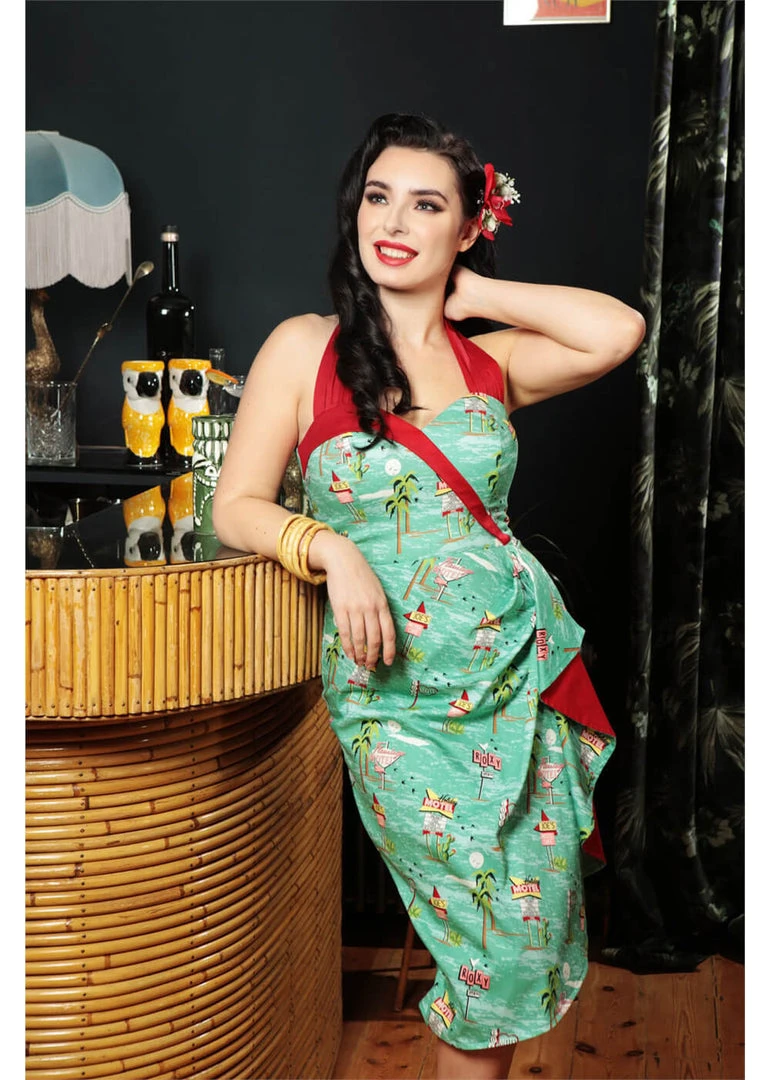 Collectif Lorna Motel 50's Pencil Dress Blue New In