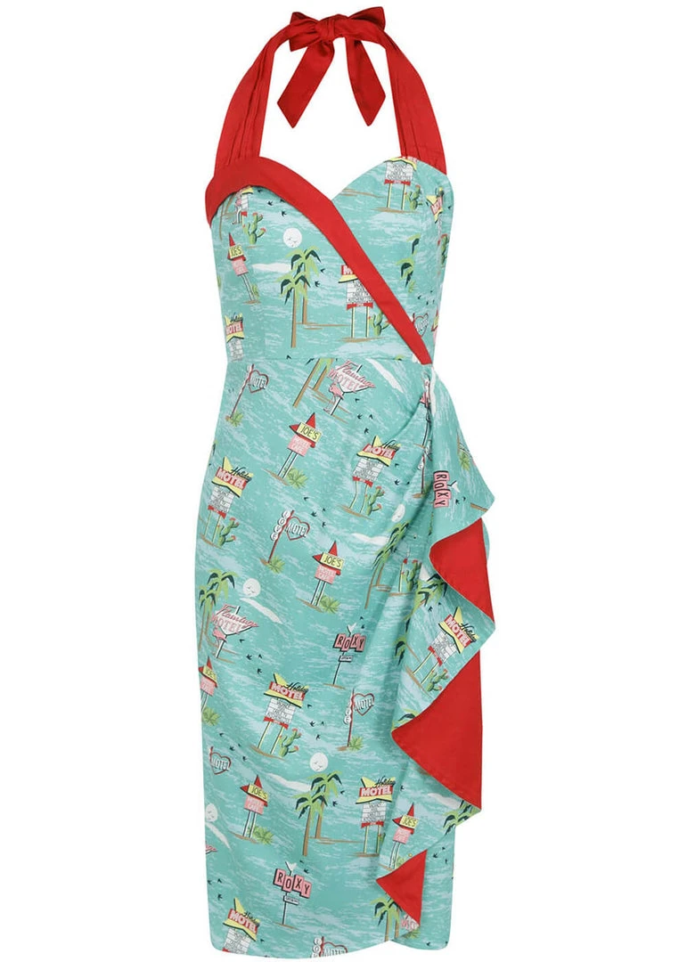 Collectif Lorna Motel 50's Pencil Dress Blue New In