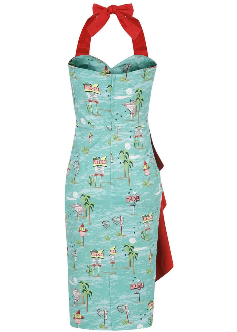 Collectif Lorna Motel 50's Pencil Dress Blue New In