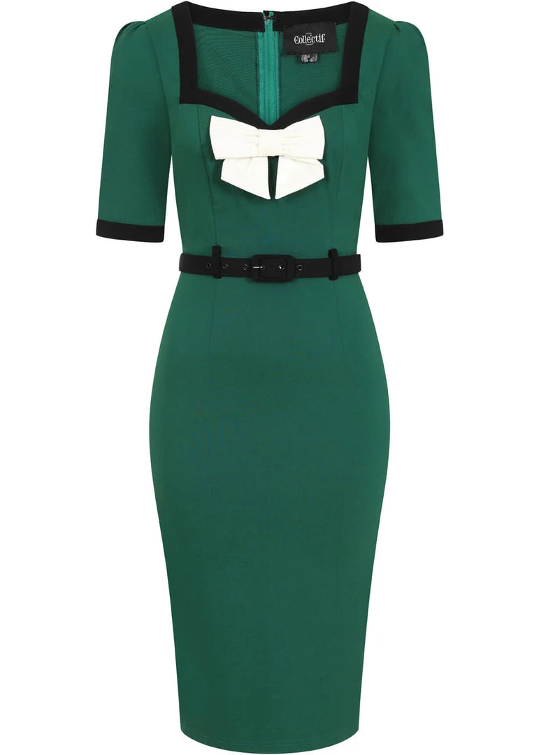 Collectif Sadie 50's Pencil Dress Green New In