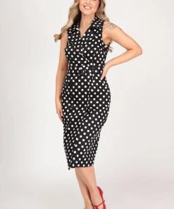 Collectif Marisa Polka Dot 50's Pencil Dress Black